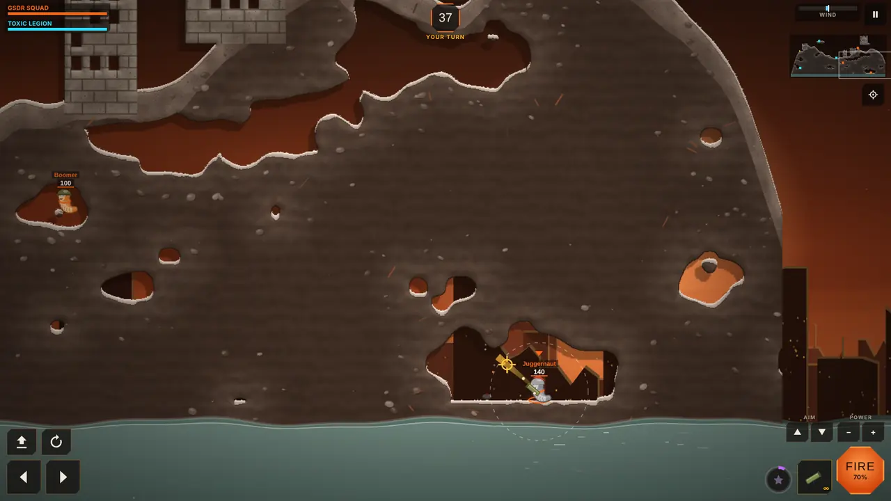 Battle in Ashfall City with tunnels blasted through the terrain